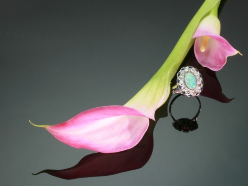 Estate opal engagement ring diamond sapphire platinum (image 21 of 21)